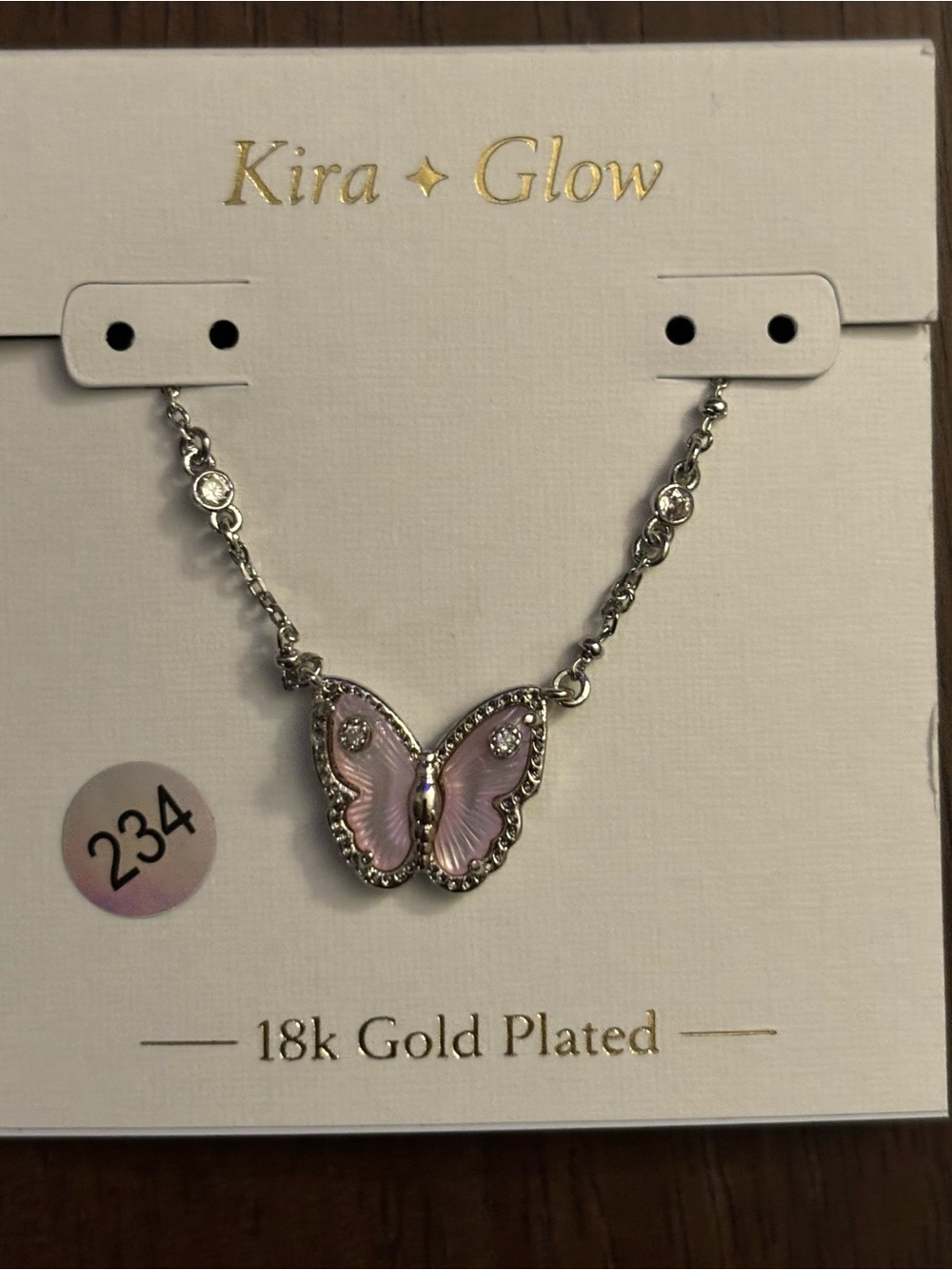 18k Gold Plated Pink Butterfly Necklace, brand new